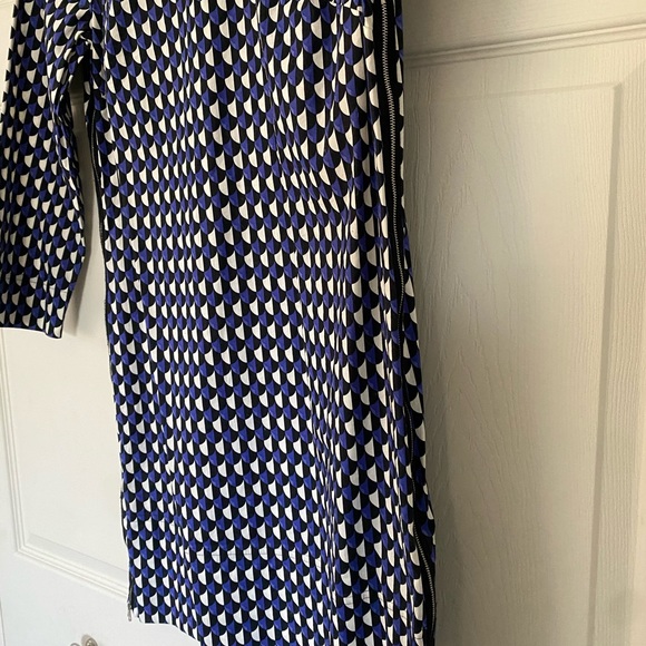 J. CREW purple black white scalloped print long sleeve dress with side zippers - Picture 5 of 7